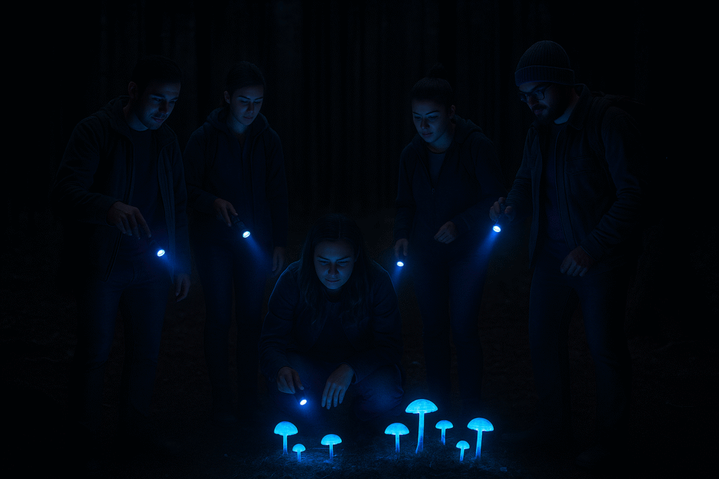 Moonlit Forest Exploration with Bioluminescence